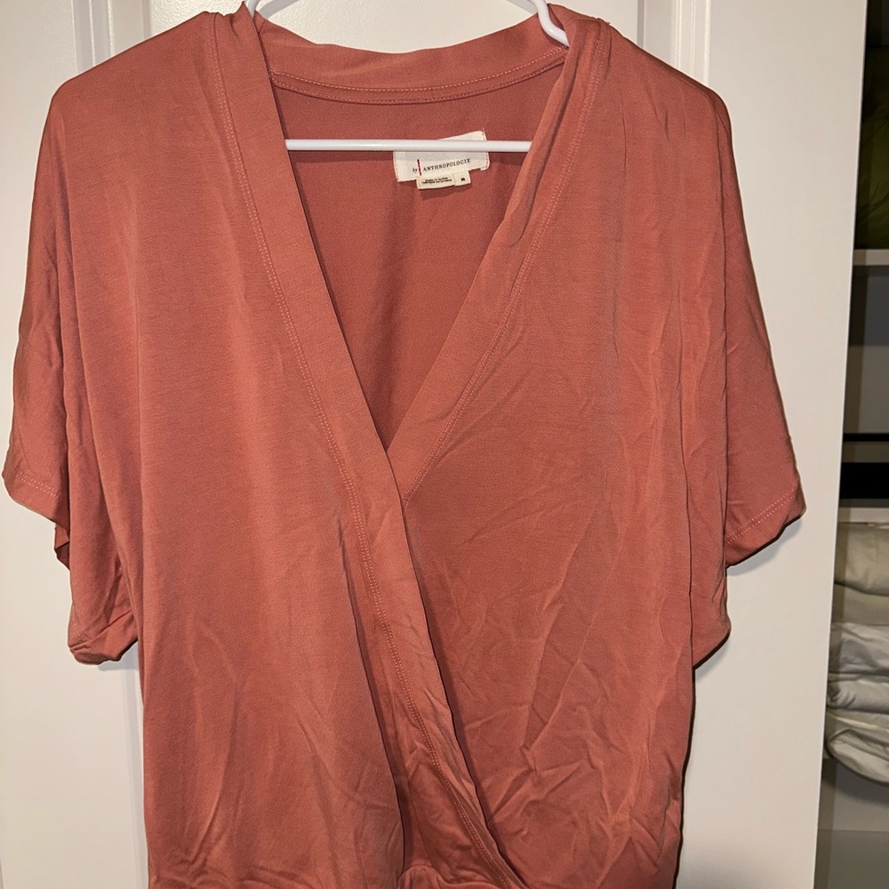 Anthropologie Pink Wrap Blouse